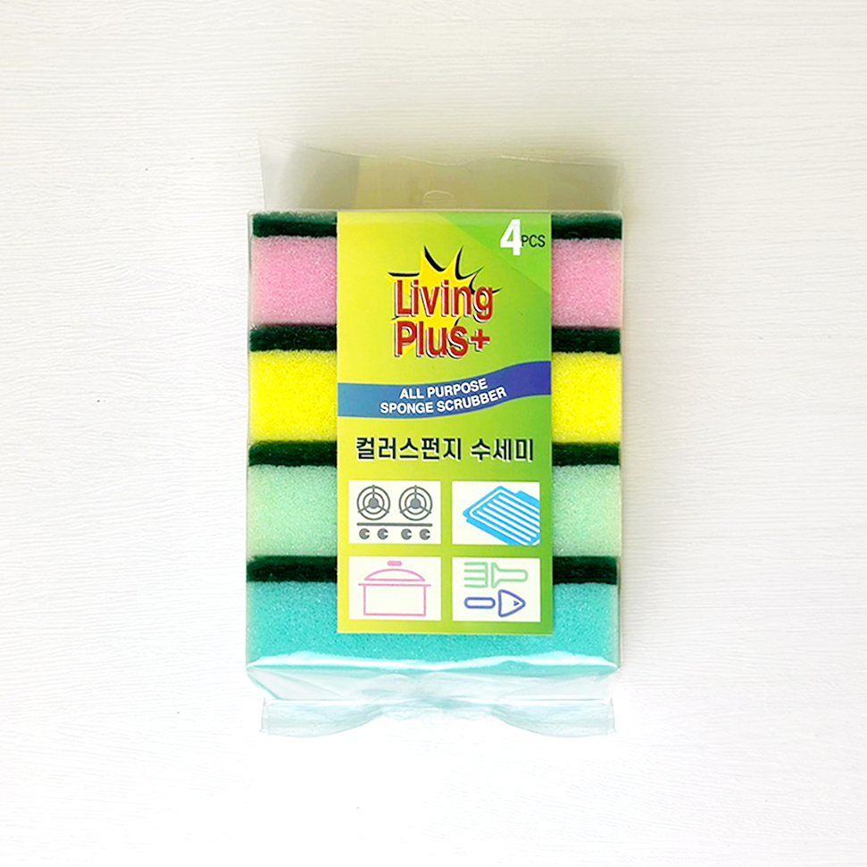 리빙플러스 컬러스펀지수세미 4매입
